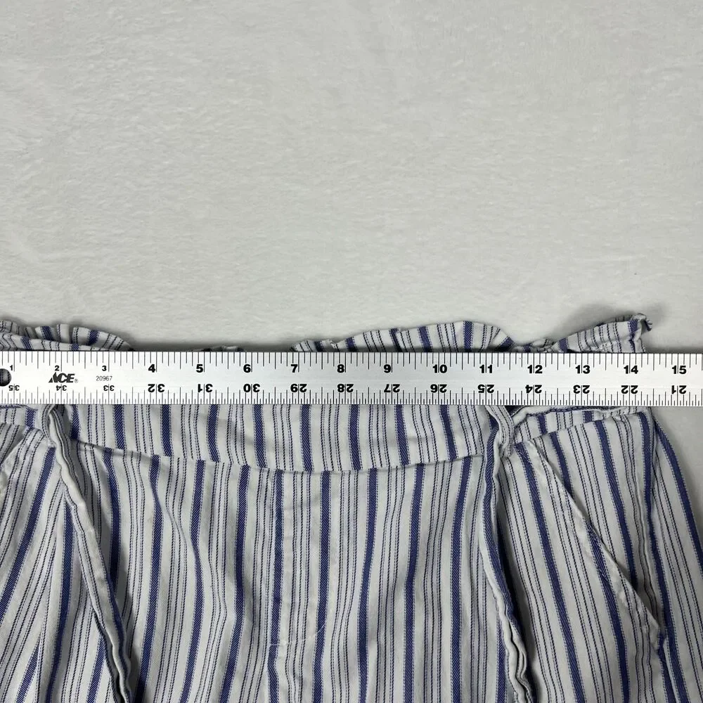 Hot Kiss Women's Shorts Size M White Navy Striped Cotton Paperbag Waist Tie